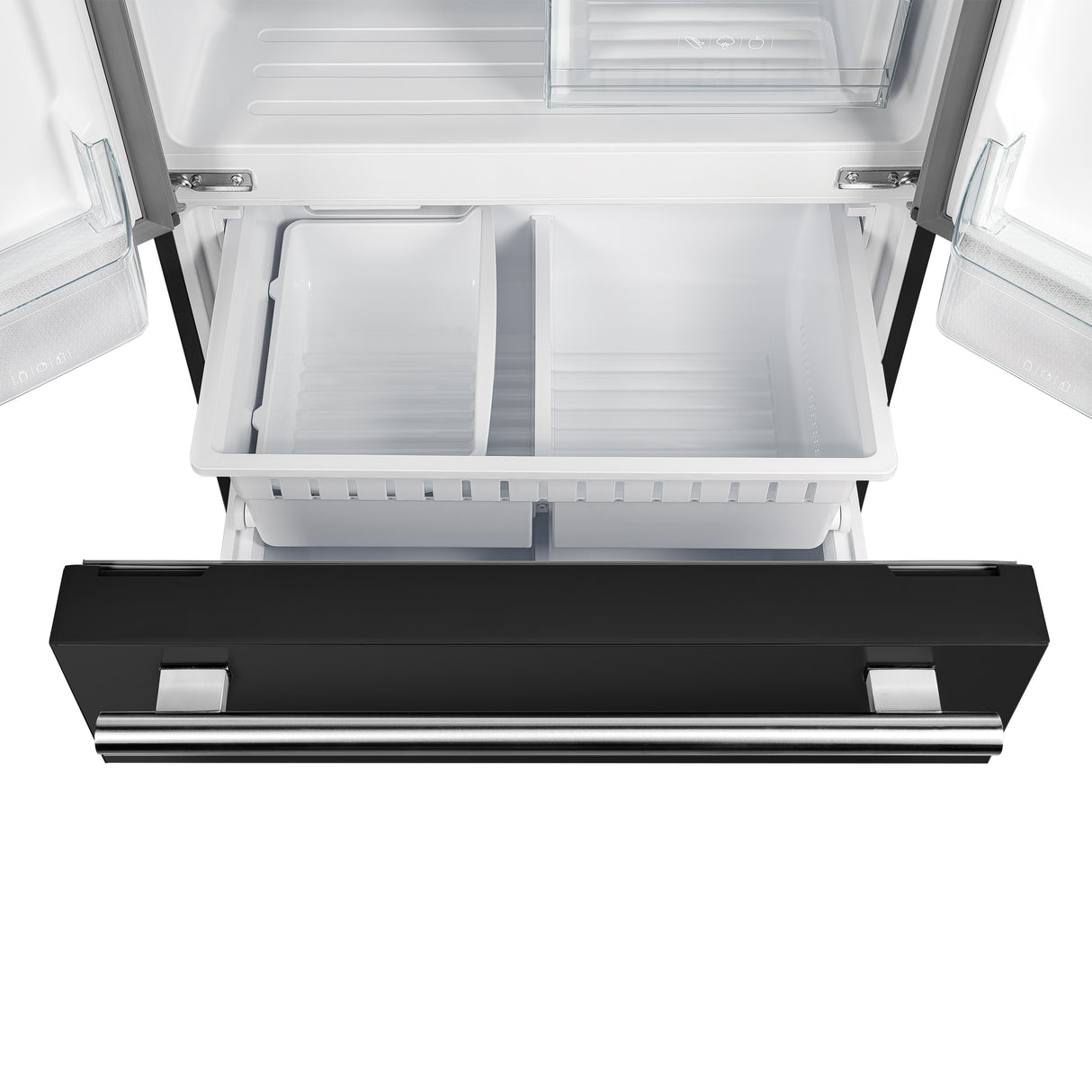 FFFFD1974-31BLK-French-Doors-Refrigerator-Front-Bottom-Freezer-Open