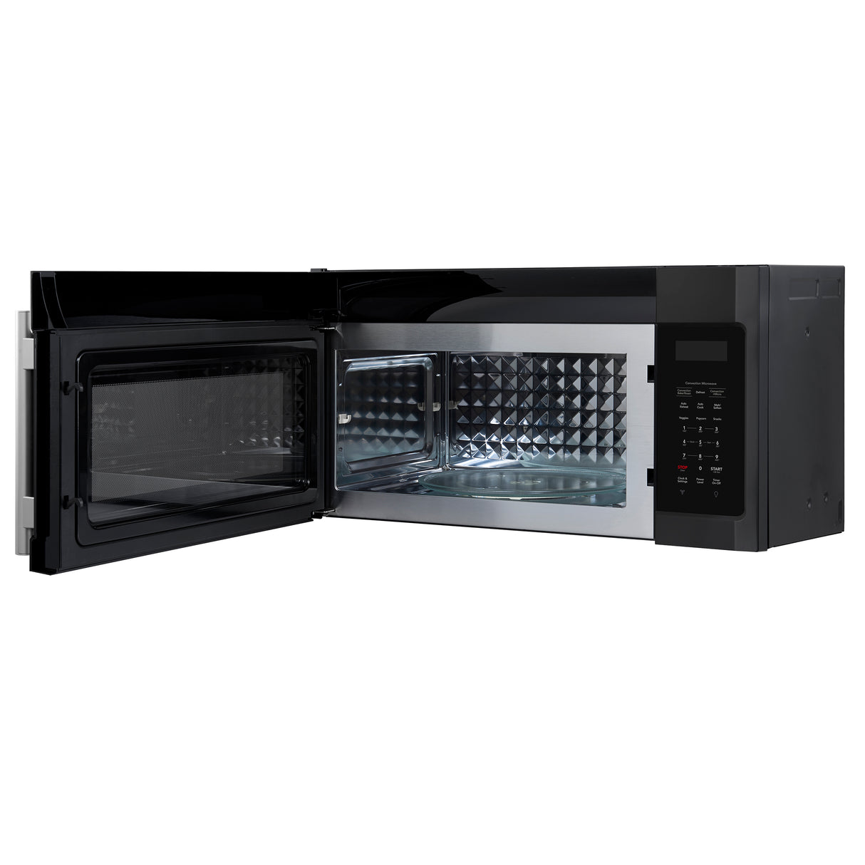 OTR_Microwave_FOTR3038-30BLK_V1_Stainless_Handle_Angle_Right_Door_Open_2025-01-16