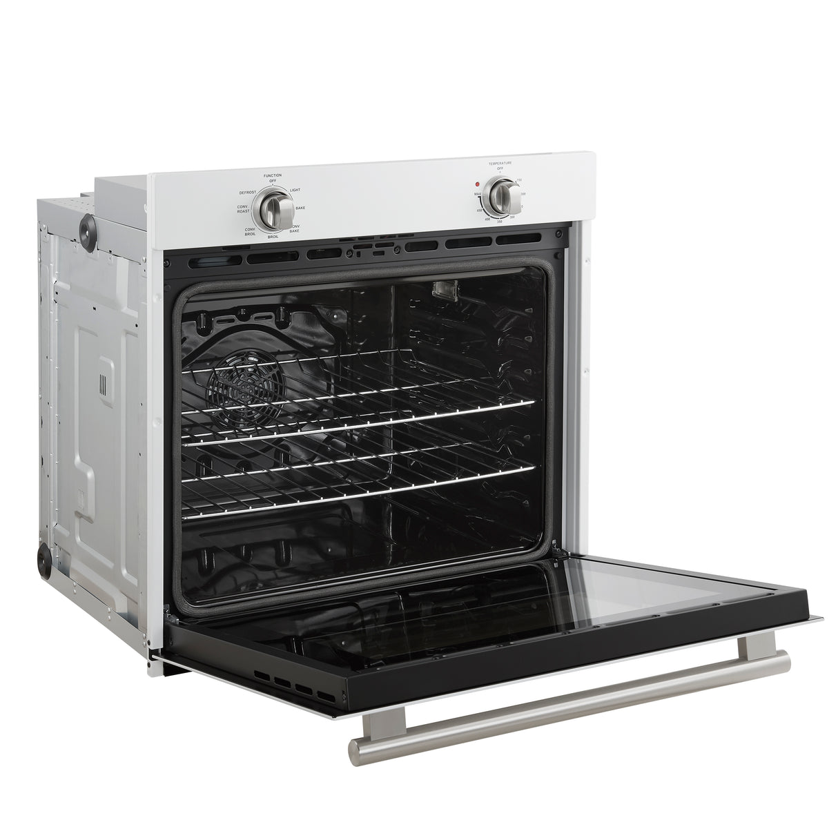 Wall-Oven_FBOEL1370-30WHT_Left-Angle-Opened-SS_2025-07-30