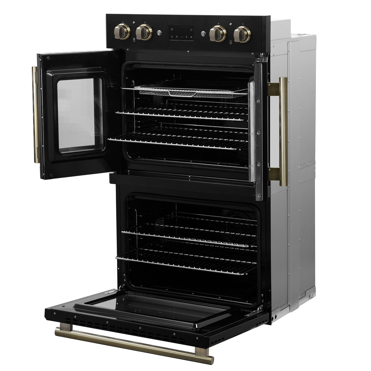 Wall_Oven_FBOEL1340-30BLK_V1_11_Right_Angle_Door_Open_2025-02-13