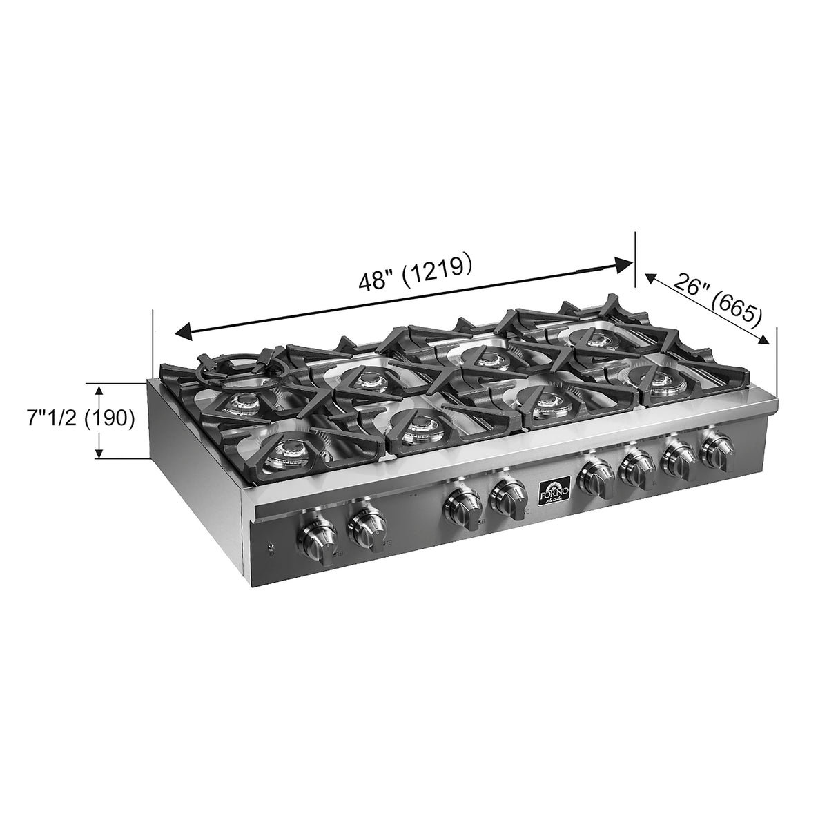FCTGS5751-48 Forno Gas Rangetop Dimensions