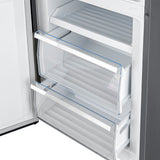 FFFFD1778-48-Guardia-Bottom-Freezer-Refrigerator-Left-Swing-Angle-Open-Close-up-on-crisper-drawers