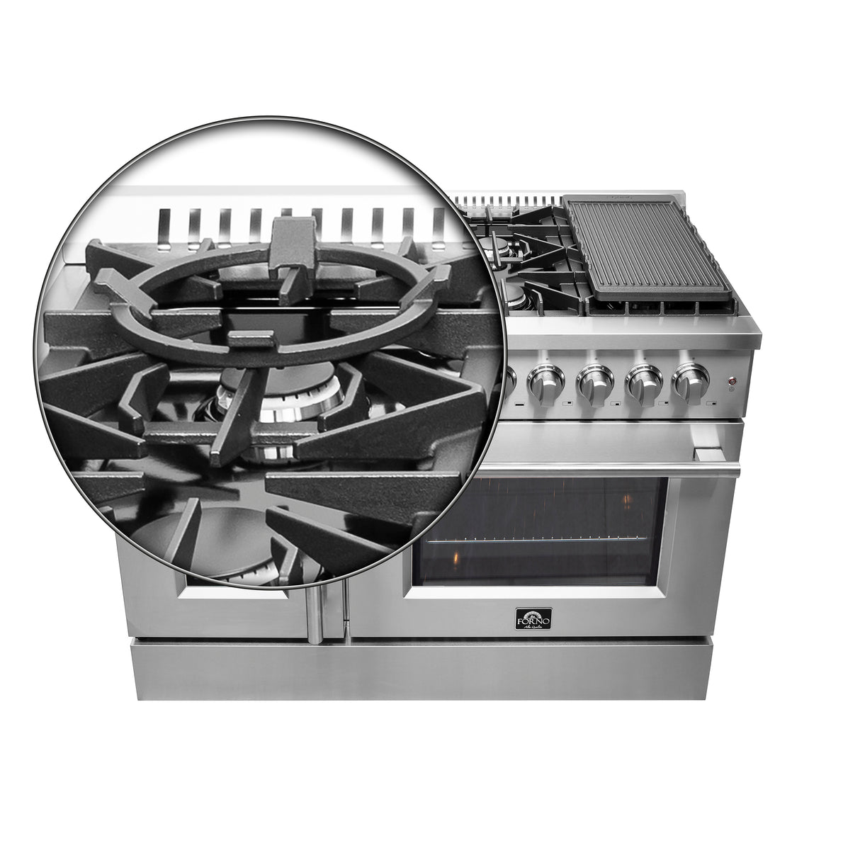 FFSGS6356-48 Forno Galiano French Door Dual Fuel Range Cooktop Wok-Rin