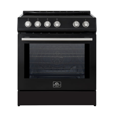 FFSIN0982-30BLK-Leonardo-30-inc-Induction-Range-Black-Front-Close with light on-SS