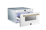 Microwave_FMWDR3000-24WHT_2024-08_Angled_Left_Door_Open_Antique_Brass_V1