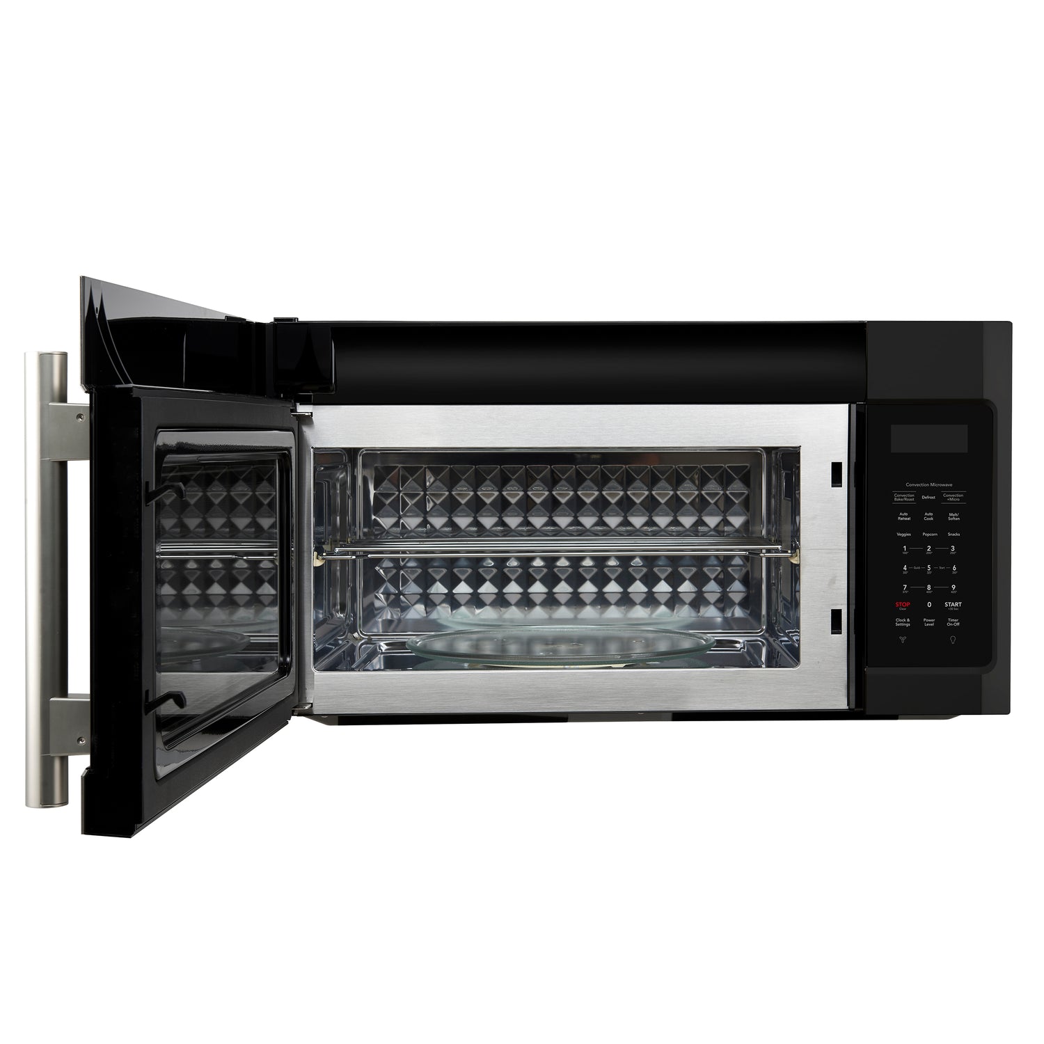 OTR_Microwave_FOTR3038-30BLK_V1_Stainless_Handle_Front_Door_Open_2025-01-16
