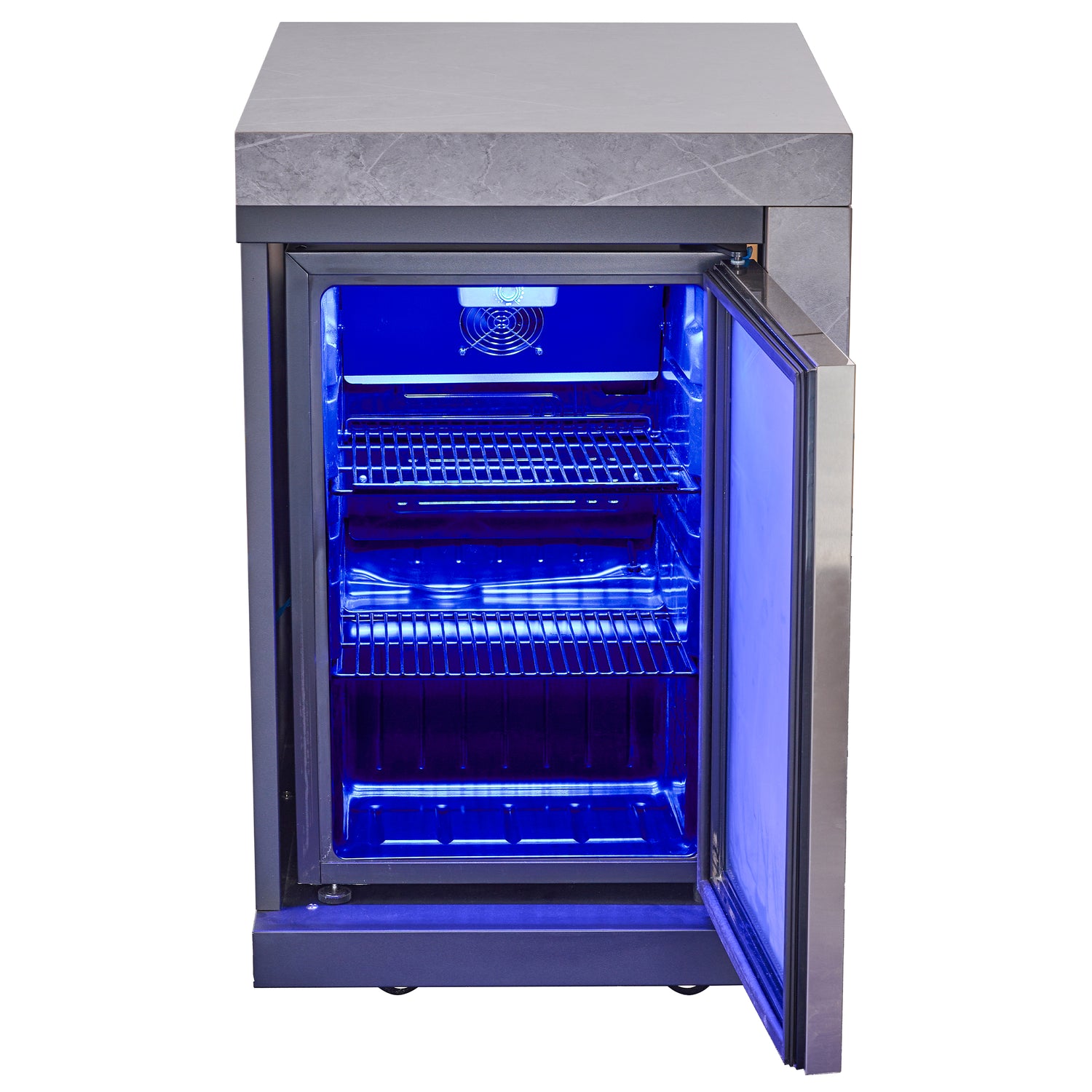 Outdoor_Kitchen_FODKT2544BLK_V1_Beverage_Cooler_Front_Door_Open_2024-12-05