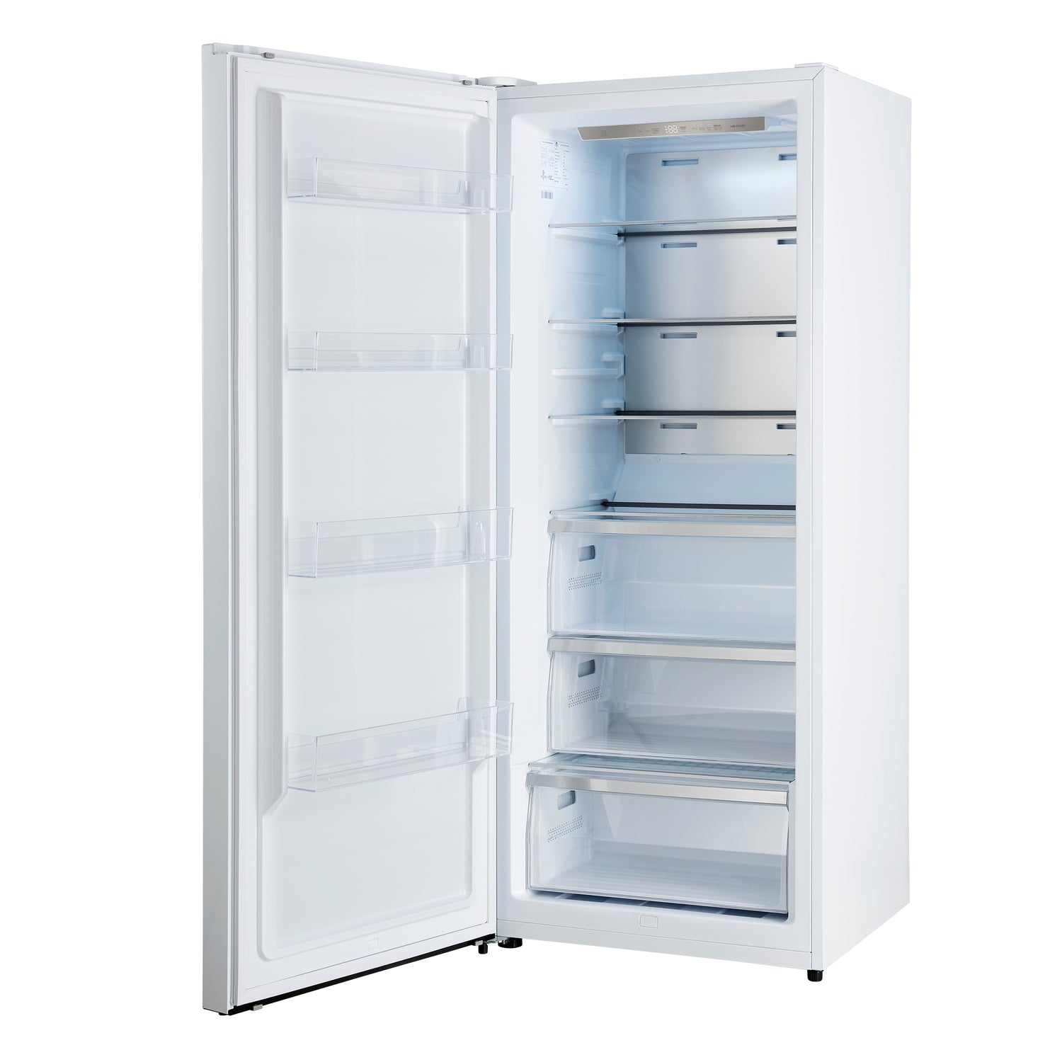 Refrigerator_FFFFD1722-28WHT-LS_FFFFD1722-32LSG-WHT_FFFFD1722-32LMG-WHT_FFFFD1722-60MG-WHT_V1_9_Left_Angle_Door_Open_23-04-2025
