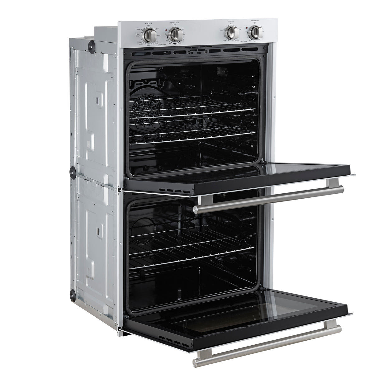 Wall-Oven_FBOEL1324-30WHT_Left-Angle-Opened-SS_2025-07-30