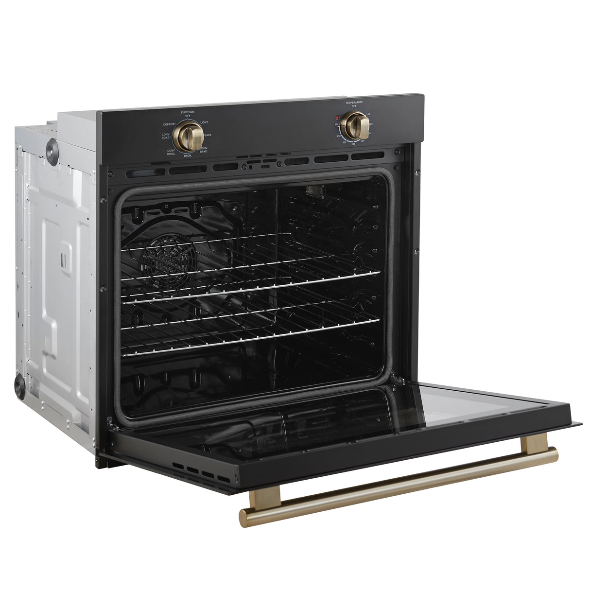 Wall-Oven_FBOEL1370-30BLK_Left-Angle-Opened_2025-07-30