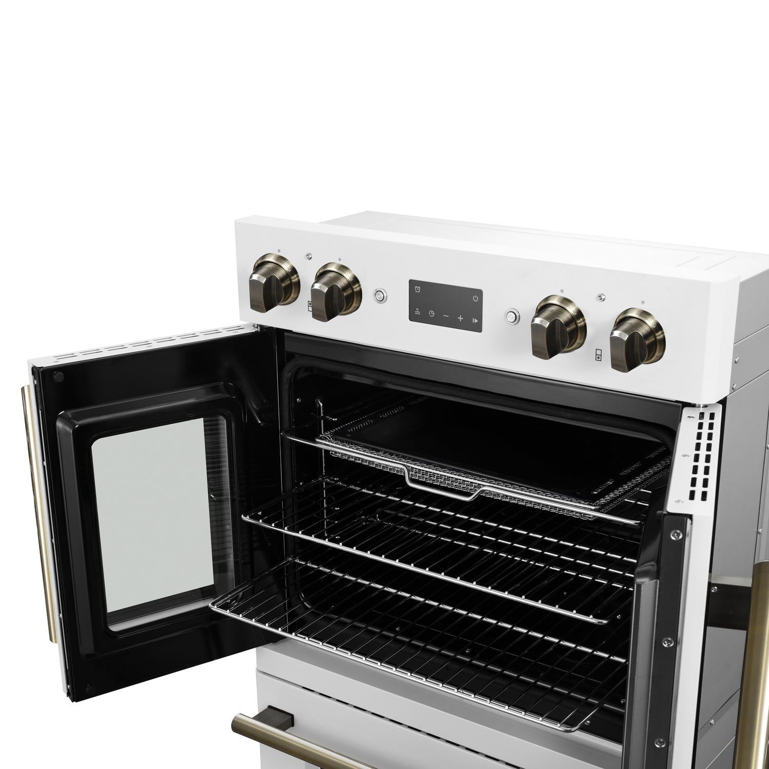 Wall_Oven_FBOEL1340-30WHT_V1_8_Right_Angle_Upper_Oven_Door_Open_2025-02-14